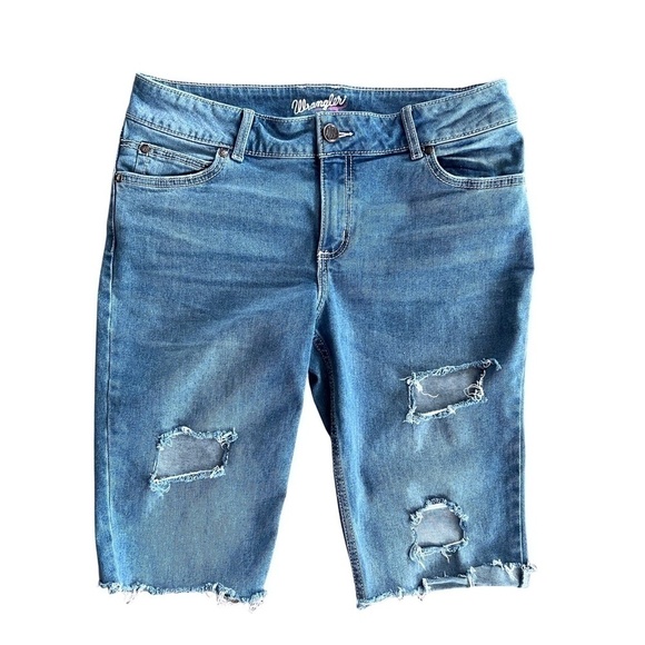 Wrangler Y2K Distressed Denim Jorts Cut-Off Bermuda Jean Shorts - Picture 2 of 16